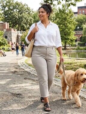 Khaki cropped pants sz 18 raw hem Woman Control